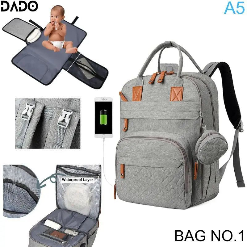 Waterproof Diaper Bag Backpack Multifunction Travel Tote with Changing Station Pad - householdessential