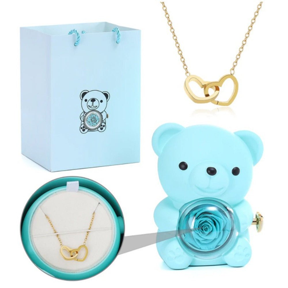 Engraved Double Heart Necklace Simple Rose Gift Set - householdessential