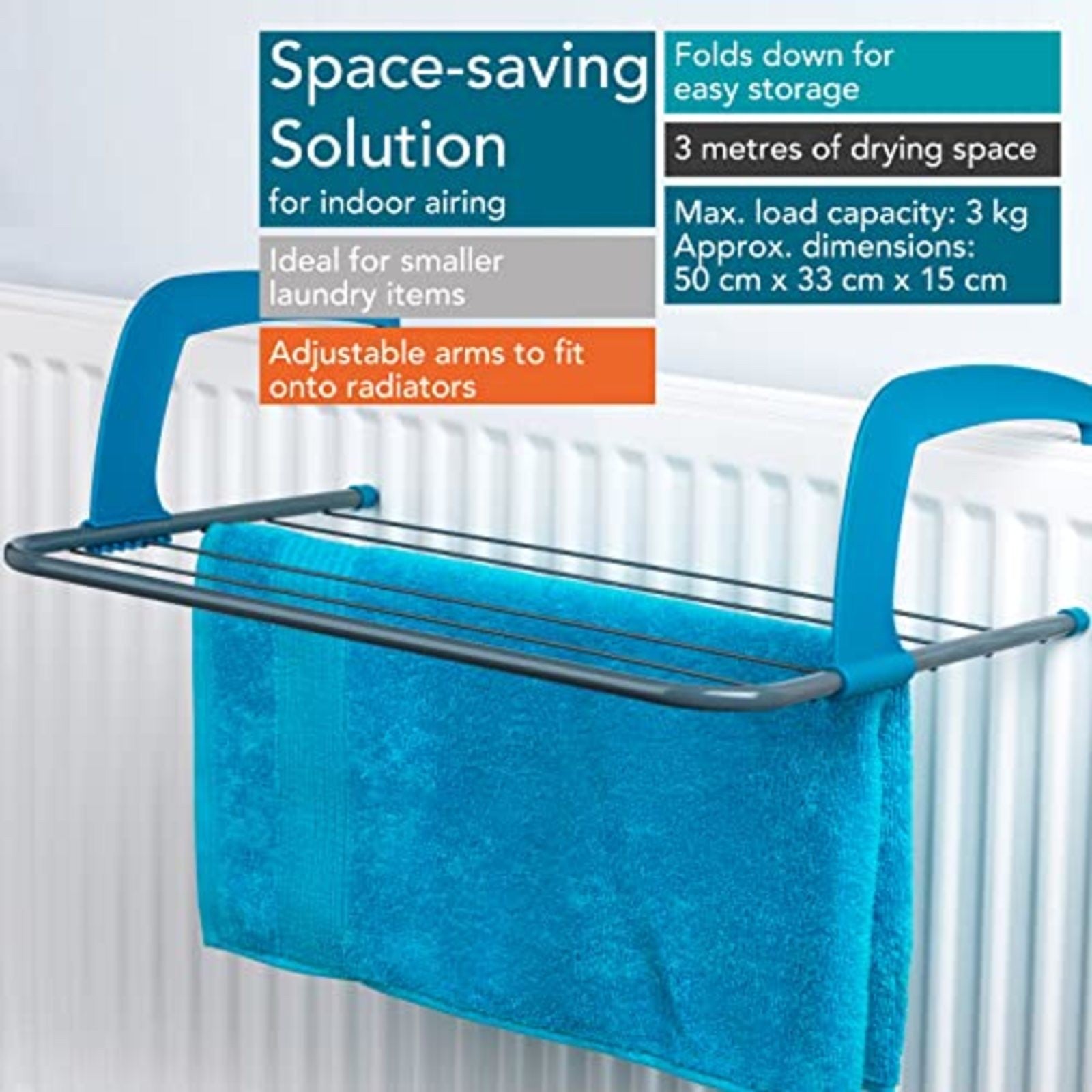 Beldray Radiator Airer Clothes Towel Drying Rail 6 Bar Foldable Laundry Rack - householdessential