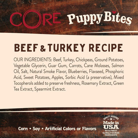 CORE Grain Free Puppy Bites, Beef & Turkey Recipe, 3 Oz Bag