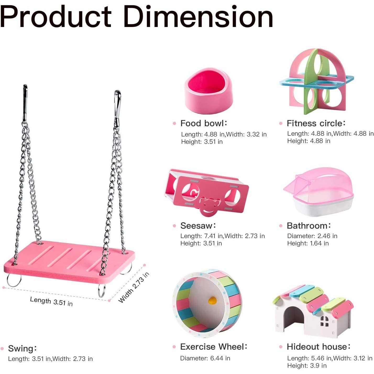 Silent Hamster Wheel Durable Chew Toys Pink Accessories Combo Pack - householdessential