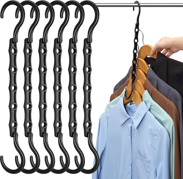 6 Pack Black Space Saving Hangers, Magic Hangers, Closet Organizers, Space Saver Hanger Organizer, Dorm Room Essentials