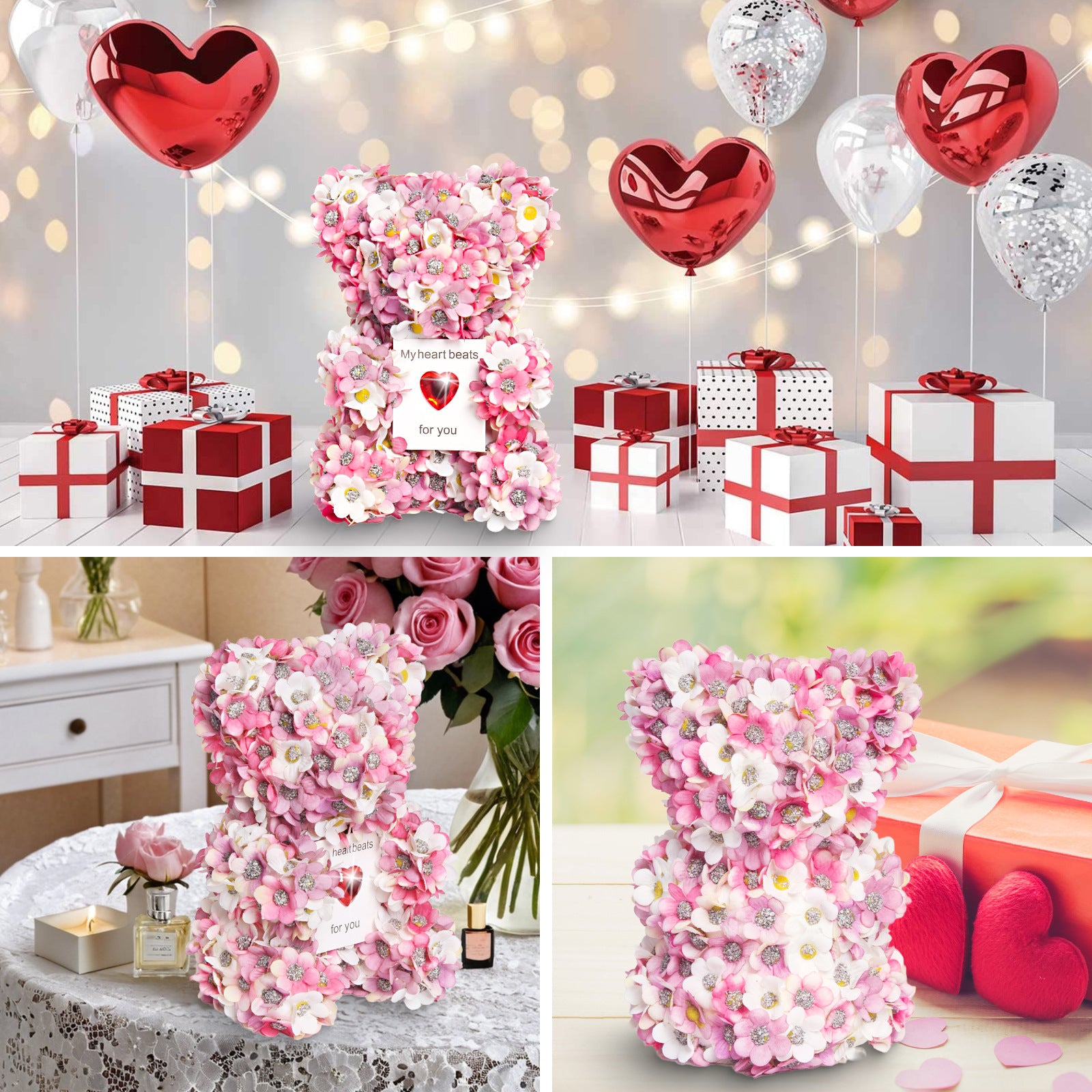 Valentine's Day Artificial Rose Bear Handmade Gift - householdessential