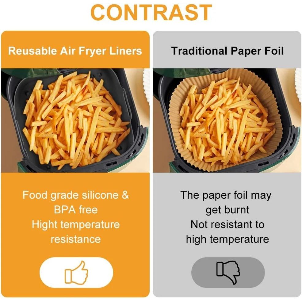 Non-Stick Silicone Air Fryer Liners Set - Reusable Basket Liners - householdessential