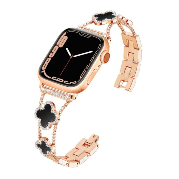 BUREI Black Shell Clover Slim Metal Bracelet for Apple Watch - Business & Dressy Strap Compatible Ultra 2/Ultra/Series 9-1/SE/SE2 (38-49Mm) Women & Men (Watch Not Included)