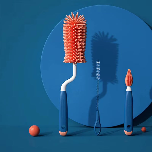 3-Piece Silicone Bottle Brush 360° Rotating Baby Nipple Brush Washing Cup Brush Bottle Cleaning Brush Set