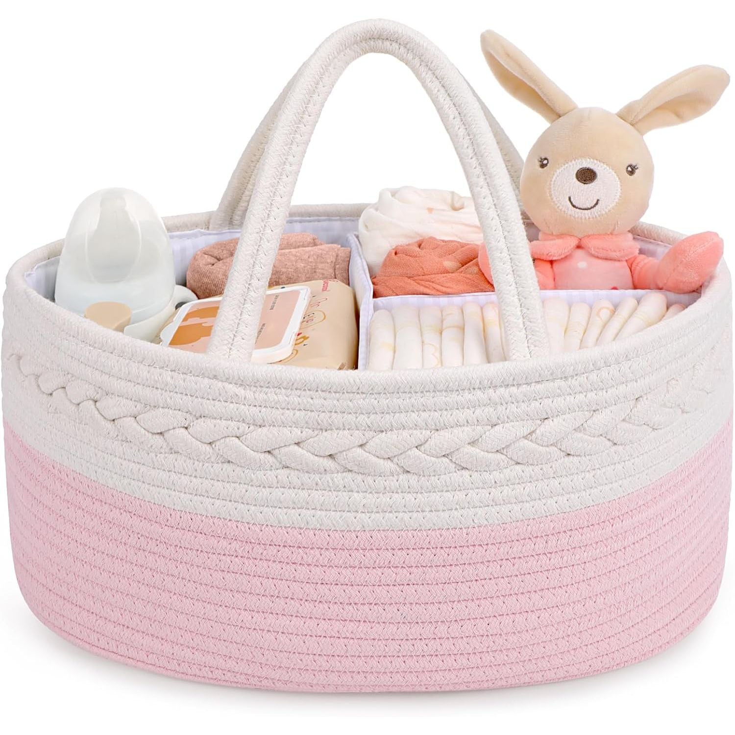 Cotton Rope Diaper Caddy - Changing Table Organizer, Portable Baby Basket - householdessential