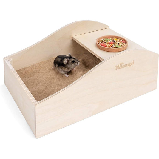 Dust Free Hamster Sand Tub - Wooden Critter Bathtub for Small Animals - householdessential