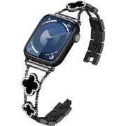 BUREI Black Shell Clover Slim Metal Bracelet for Apple Watch - Business & Dressy Strap Compatible Ultra 2/Ultra/Series 9-1/SE/SE2 (38-49Mm) Women & Men (Watch Not Included)