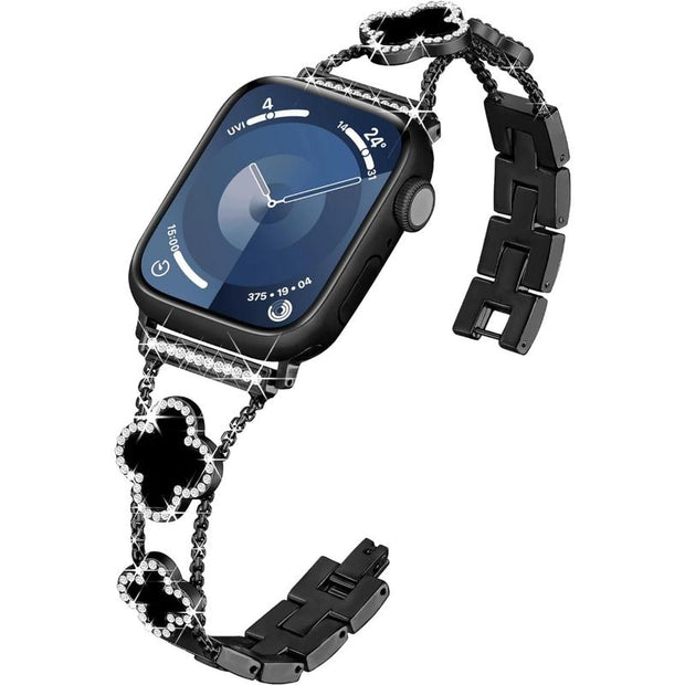 BUREI Black Shell Clover Slim Metal Bracelet for Apple Watch - Business & Dressy Strap Compatible Ultra 2/Ultra/Series 9-1/SE/SE2 (38-49Mm) Women & Men (Watch Not Included)