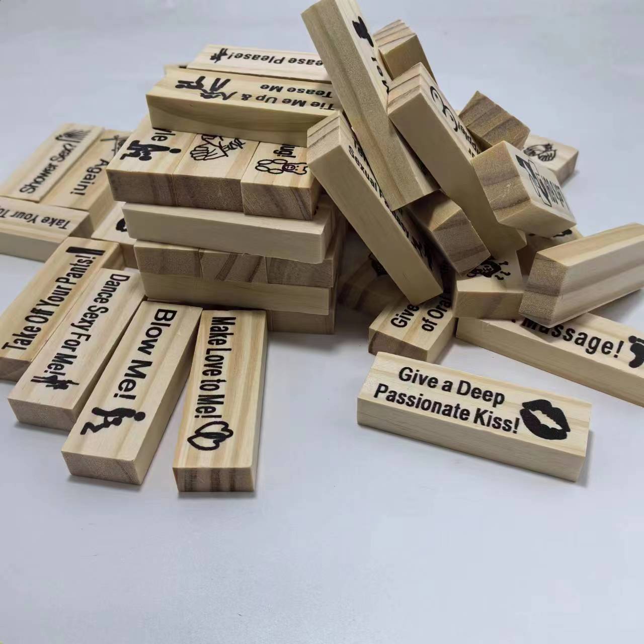 Romantic Couples Stacking Game Night Fun Valentines Intimacy Jenga Block Tower Set - householdessential