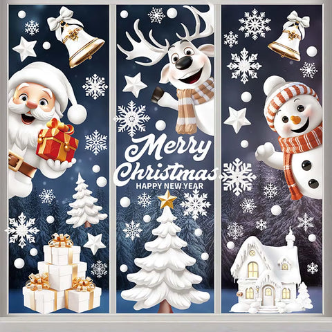9Pcs/Set Christmas Window Stickers Xmas Tree House Snowflake Glass Decal Merry Christmas Decoration Home Navidad 2025 Gifts Noel