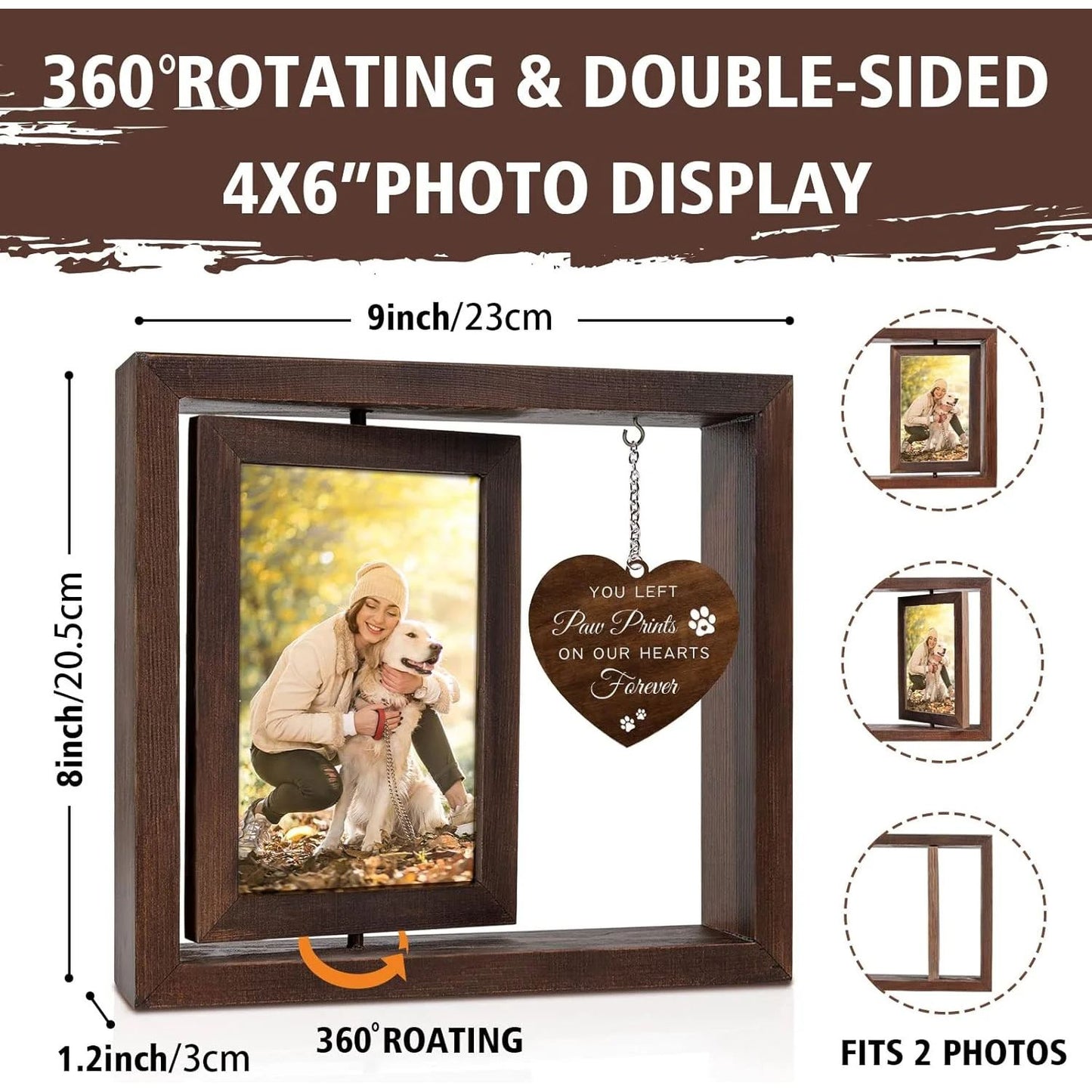 Pet Sympathy Gift, 360° Wooden Dog Memorial Frame for 4X6 Photo - householdessential