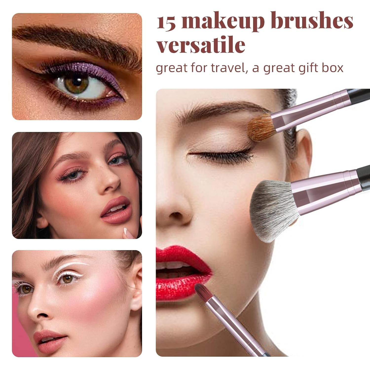 Professional Makeup Brushes Set - 15 Piece Brush Kit with Kabuki Foundation Brush - householdessential