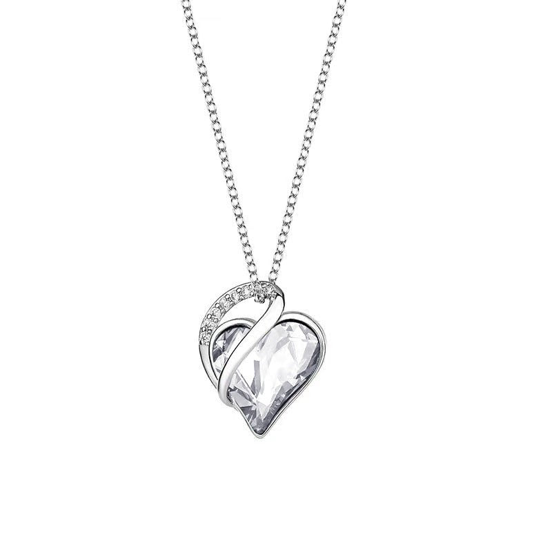 925 Sliver Heart Shaped Geometric Necklace Jewelry Women's Clavicle Chain Valentine's Mothers Day Gift - householdessential