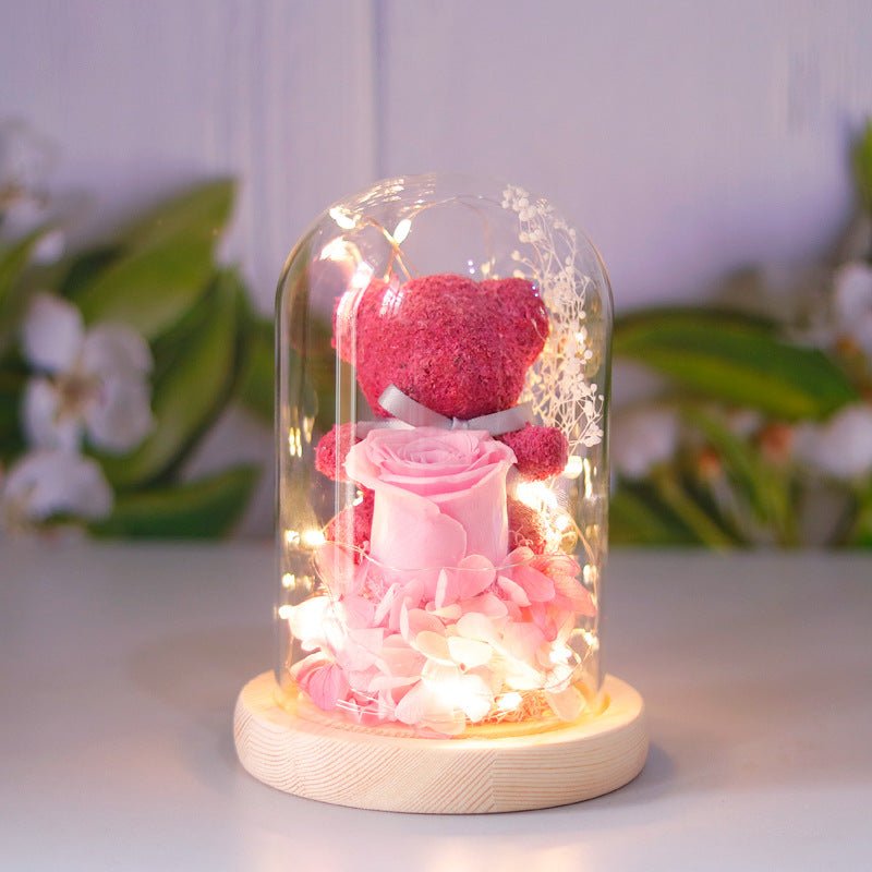 Eternal Rose Valentine's Day Gift Box with Teddy Bear - Preserved Forever - householdessential