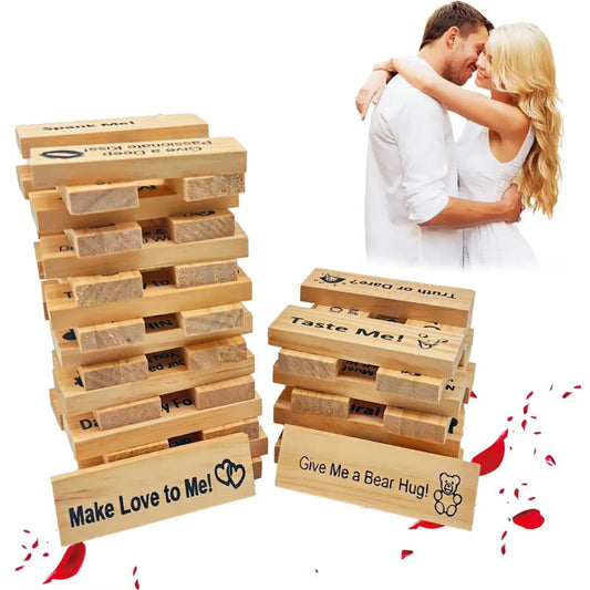 Romantic Couples Stacking Game Night Fun Valentines Intimacy Jenga Block Tower Set - householdessential