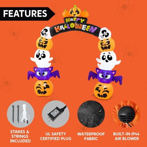 Joyfy 8 Ft Halloween Inflatable Archway Stacked Pumpkins Halloween Archway Bat Decorations Inflatable with Build-In Leds,Halloween Blow up Yard Decorations