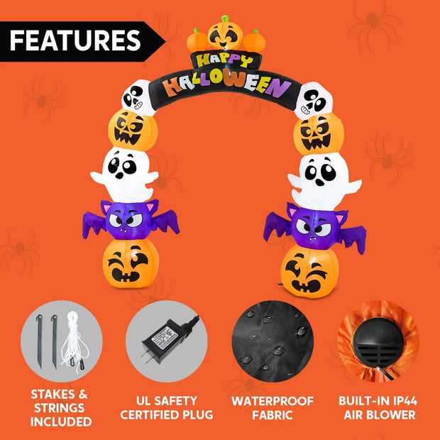 Joyfy 8 Ft Halloween Inflatable Archway Stacked Pumpkins Halloween Archway Bat Decorations Inflatable with Build-In Leds,Halloween Blow up Yard Decorations