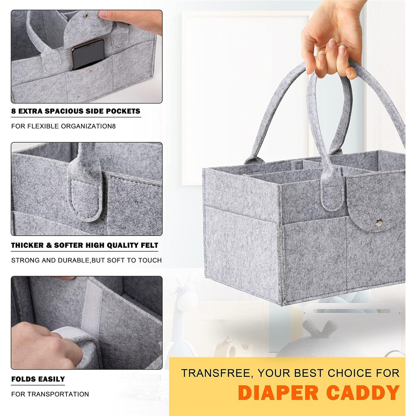 Portable Diaper Organizer - Nursery Storage Basket - Car Diaper Caddy Gift Set - householdessential