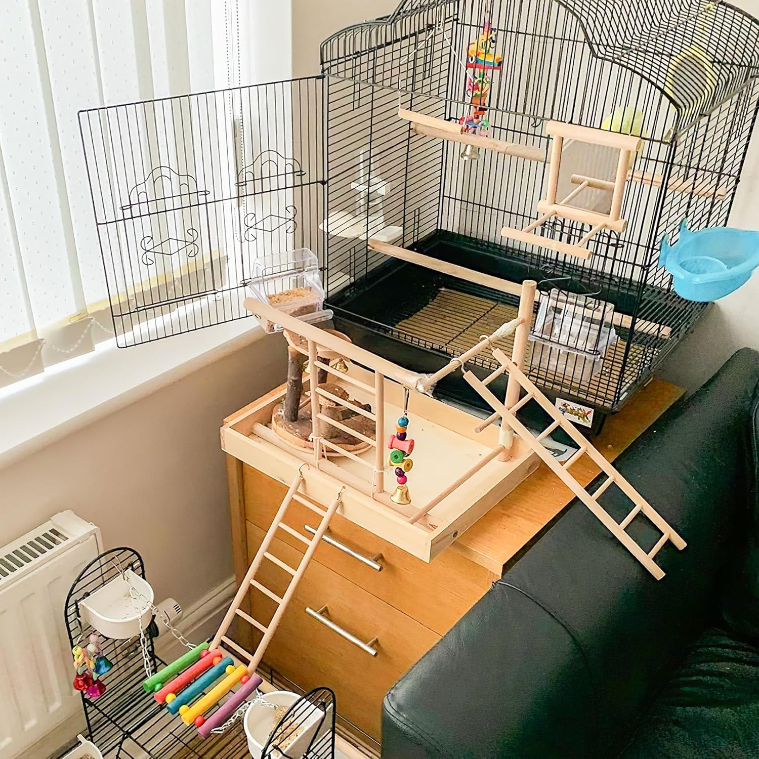 Natural Wooden Bird Ladder Parrot Climbing Toys 5pcs Set Cage Accessories - householdessential