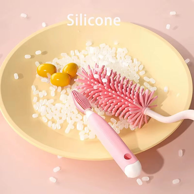 3-Piece Silicone Bottle Brush 360° Rotating Baby Nipple Brush Washing Cup Brush Bottle Cleaning Brush Set