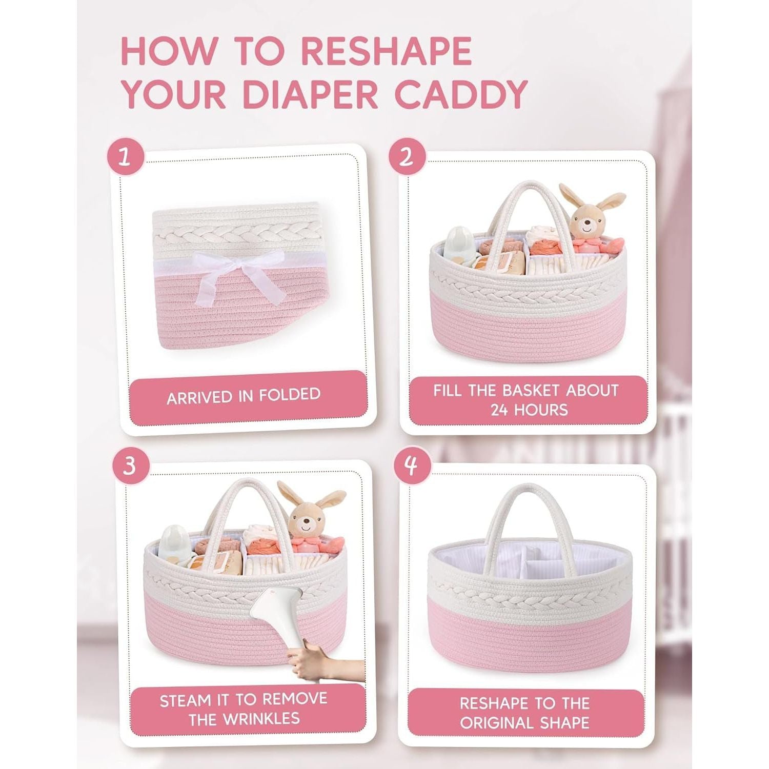 Cotton Rope Diaper Caddy - Changing Table Organizer, Portable Baby Basket - householdessential