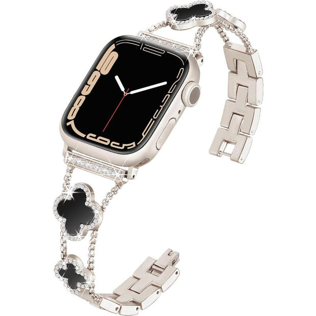 BUREI Black Shell Clover Slim Metal Bracelet for Apple Watch - Business & Dressy Strap Compatible Ultra 2/Ultra/Series 9-1/SE/SE2 (38-49Mm) Women & Men (Watch Not Included)