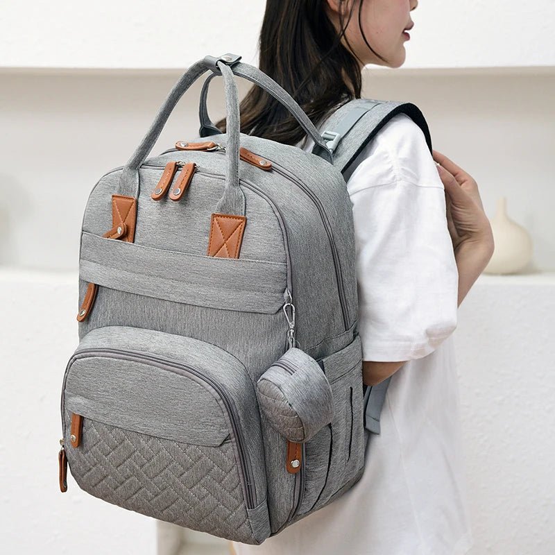 Waterproof Diaper Bag Backpack Multifunction Travel Tote with Changing Station Pad - householdessential