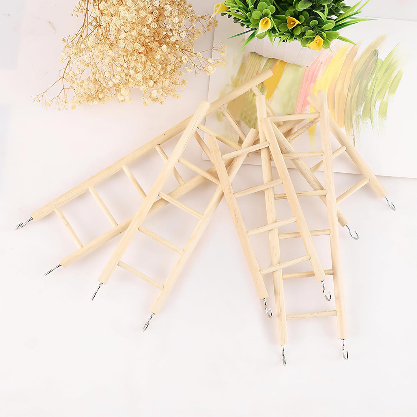 Natural Wooden Bird Ladder Parrot Climbing Toys 5pcs Set Cage Accessories - householdessential