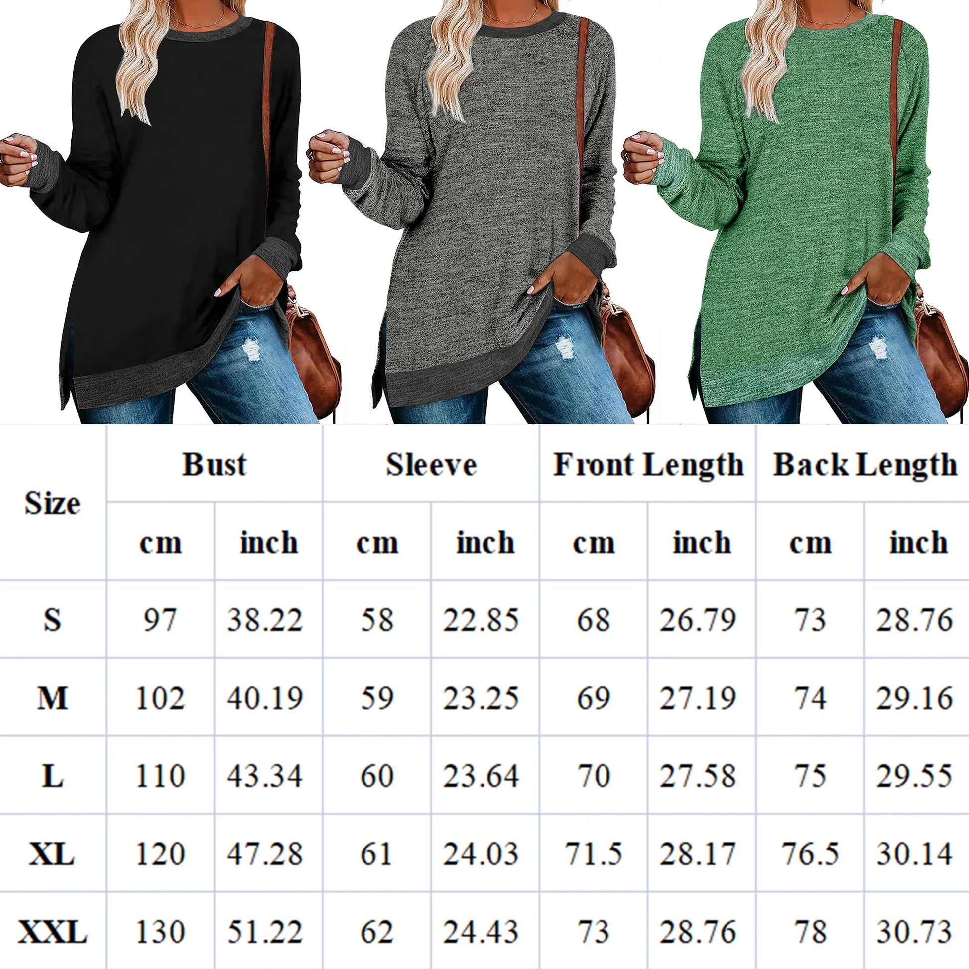 Women's Color Block Tunic Top Long Sleeve Blouse Casual Fall Fashion Loose Fit Pullover - householdessential