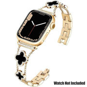 BUREI Black Shell Clover Slim Metal Bracelet for Apple Watch - Business & Dressy Strap Compatible Ultra 2/Ultra/Series 9-1/SE/SE2 (38-49Mm) Women & Men (Watch Not Included)