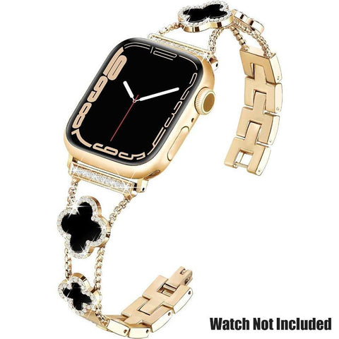 BUREI Black Shell Clover Slim Metal Bracelet for Apple Watch - Business & Dressy Strap Compatible Ultra 2/Ultra/Series 9-1/SE/SE2 (38-49Mm) Women & Men (Watch Not Included)