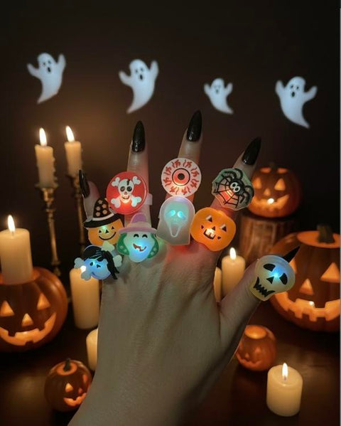 Halloween LED Light up Rings Dreamy 3D Flashing Glow Rings Non Candy Trick or Treat Halloween Gift Party Favor for Kids and Adults 50PCS Costume Ideas DIY Halloween 2025 New