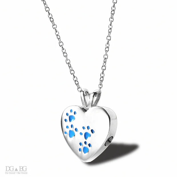 Keepsake Heart Pet Urn Titanium Steel Openable Locket Dog Caskets Cat Memorials Pendant Ash Cremation Holder Paw Print Necklace
