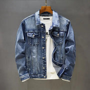 Casual Long-Sleeved Denim Jacket for Men