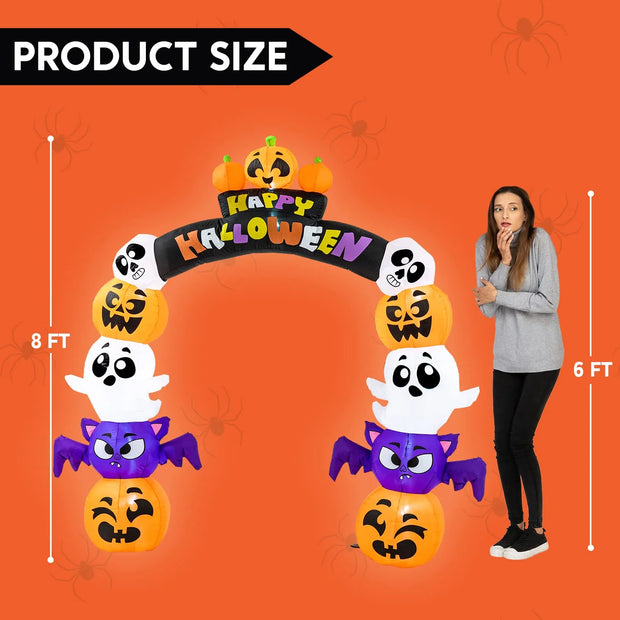 Joyfy 8 Ft Halloween Inflatable Archway Stacked Pumpkins Halloween Archway Bat Decorations Inflatable with Build-In Leds,Halloween Blow up Yard Decorations