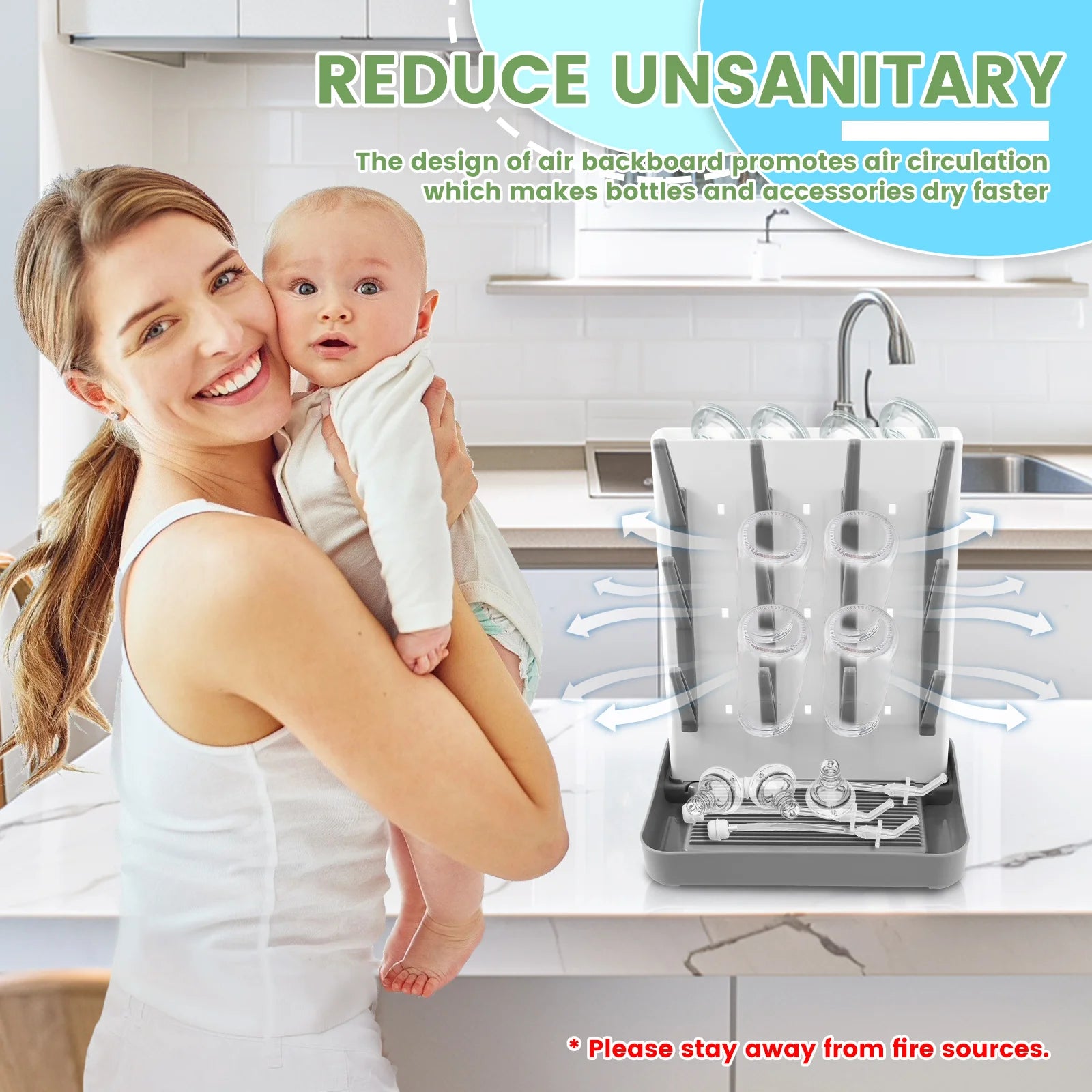 Large Capacity Baby Bottle Drying Rack with Removable Drip Tray - householdessential