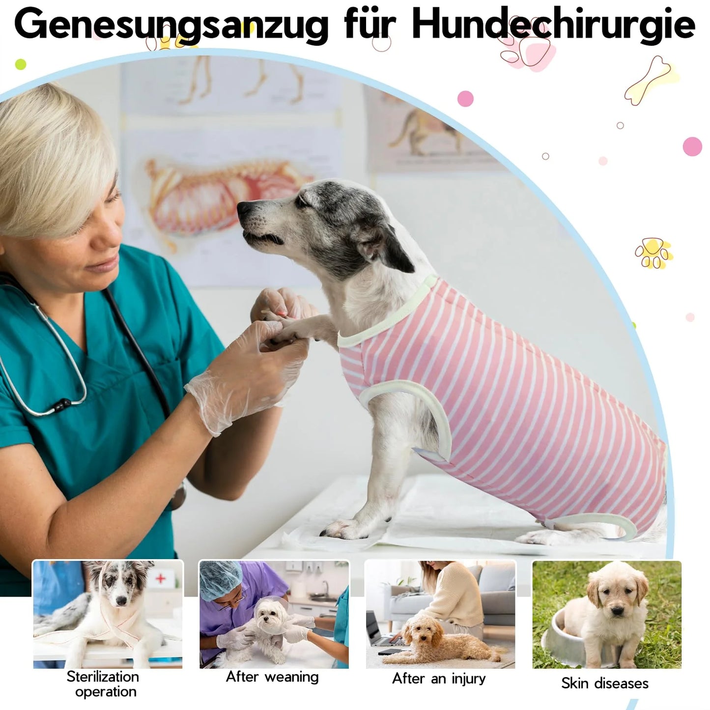 Pet Surgery Recovery Suit, Dog Surgical Vest Striped Onesie, Post-Surgery Wear - householdessential