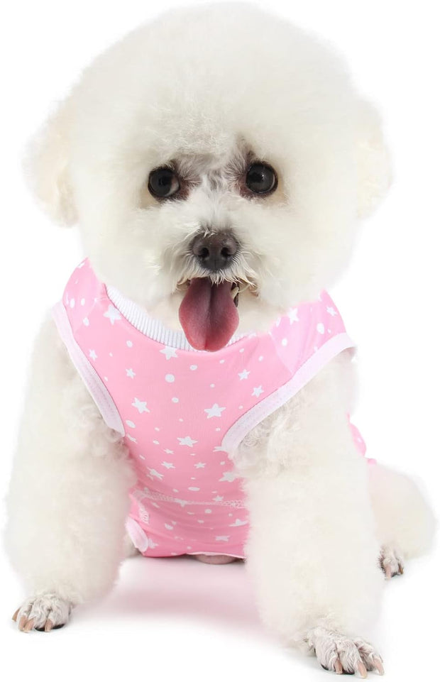 Dog Recovery Suit for Female Male Dog Onesie for Surgery Surgical Suit after Spayed Dogs Neuter Body Suits Fit Small Medium Dogs with Pee Hole Pink Star/Medium