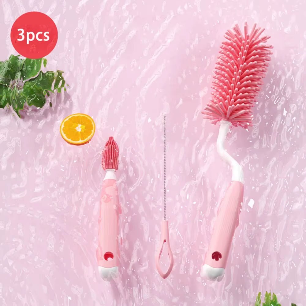 Baby Nipple & Silicone Bottle Brush Set with 360° Rotation - 3pc - householdessential