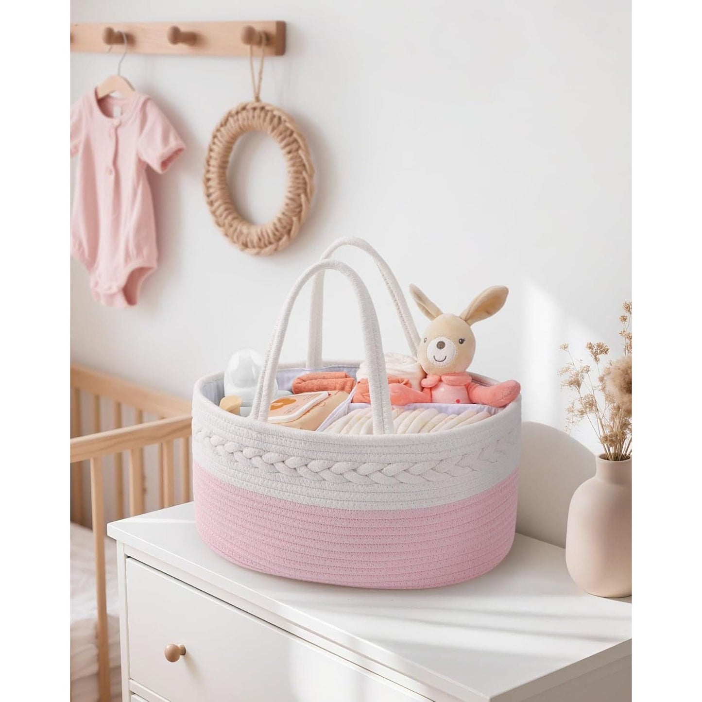Cotton Rope Diaper Caddy - Changing Table Organizer, Portable Baby Basket - householdessential