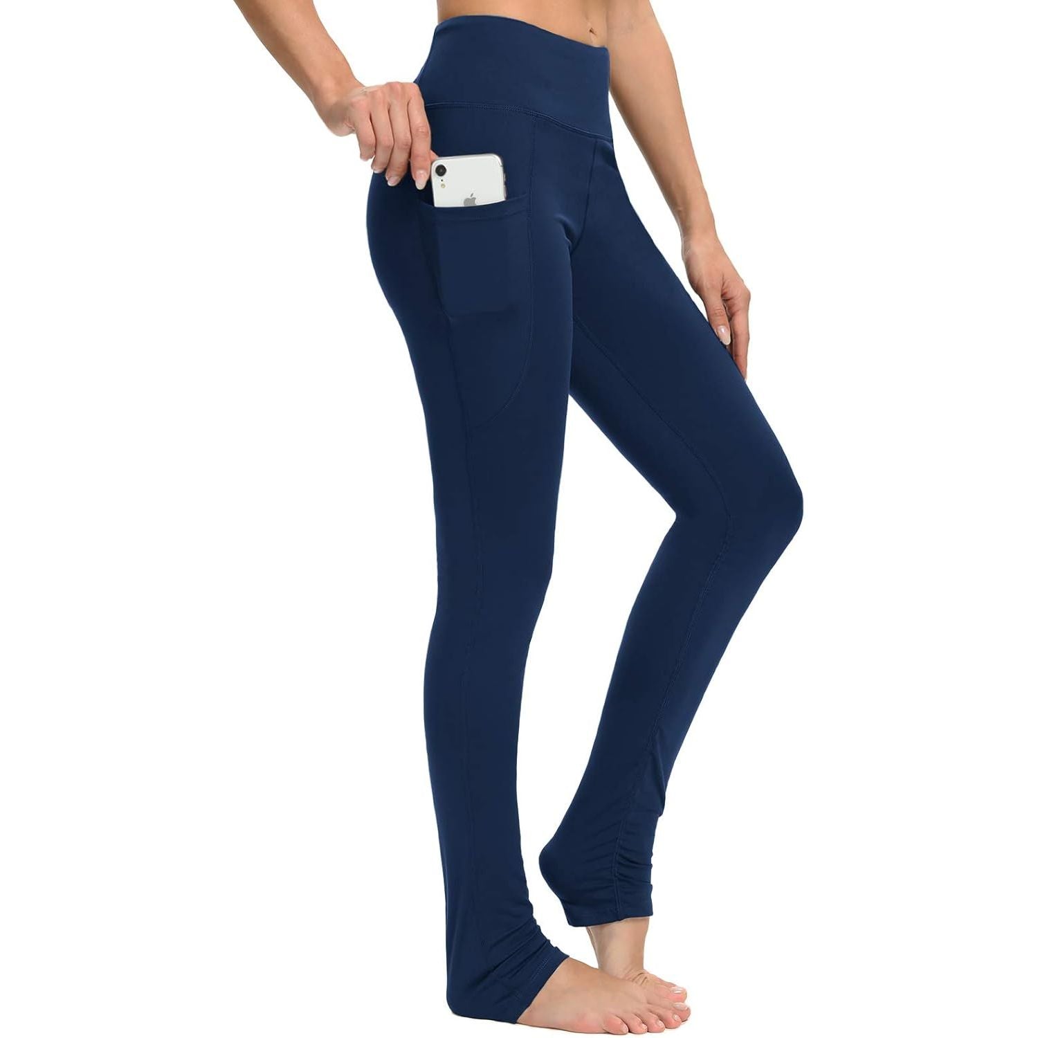 Yoga Pants for Women High Waisted Tummy Contro Butt Lifting Stretch Yoga Leggings with Pockets, Navy Blue, M