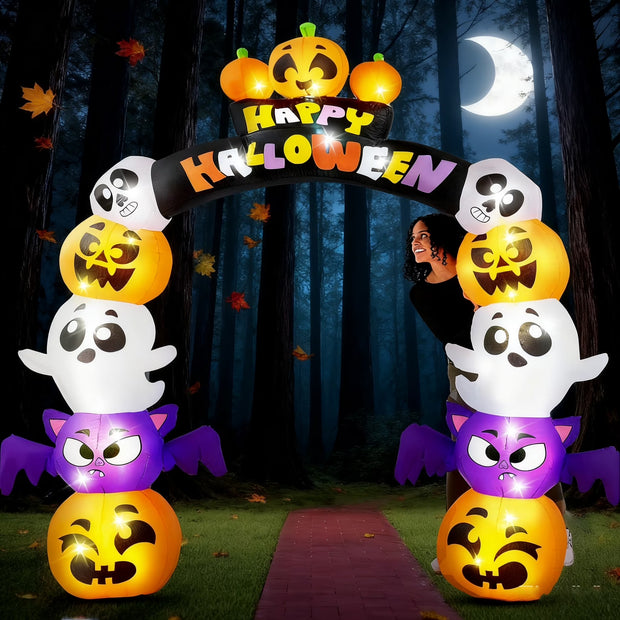 Joyfy 8 Ft Halloween Inflatable Archway Stacked Pumpkins Halloween Archway Bat Decorations Inflatable with Build-In Leds,Halloween Blow up Yard Decorations