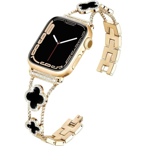 BUREI Black Shell Clover Slim Metal Bracelet for Apple Watch - Business & Dressy Strap Compatible Ultra 2/Ultra/Series 9-1/SE/SE2 (38-49Mm) Women & Men (Watch Not Included)