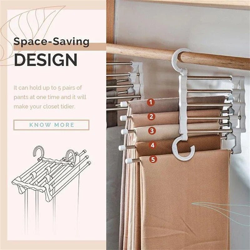 Space Saving Hanger: 5-in-1 Closet Organizer for Pants - Ultimate Pants Storage Solution - householdessential