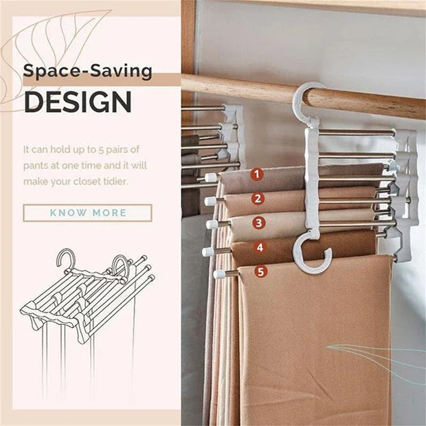 5 in 1Pants Storage Hanger Organizer Hangers save Wardrobe Space Magic Folding Pant Rack Tie Hanger Shelves Closet Organizer