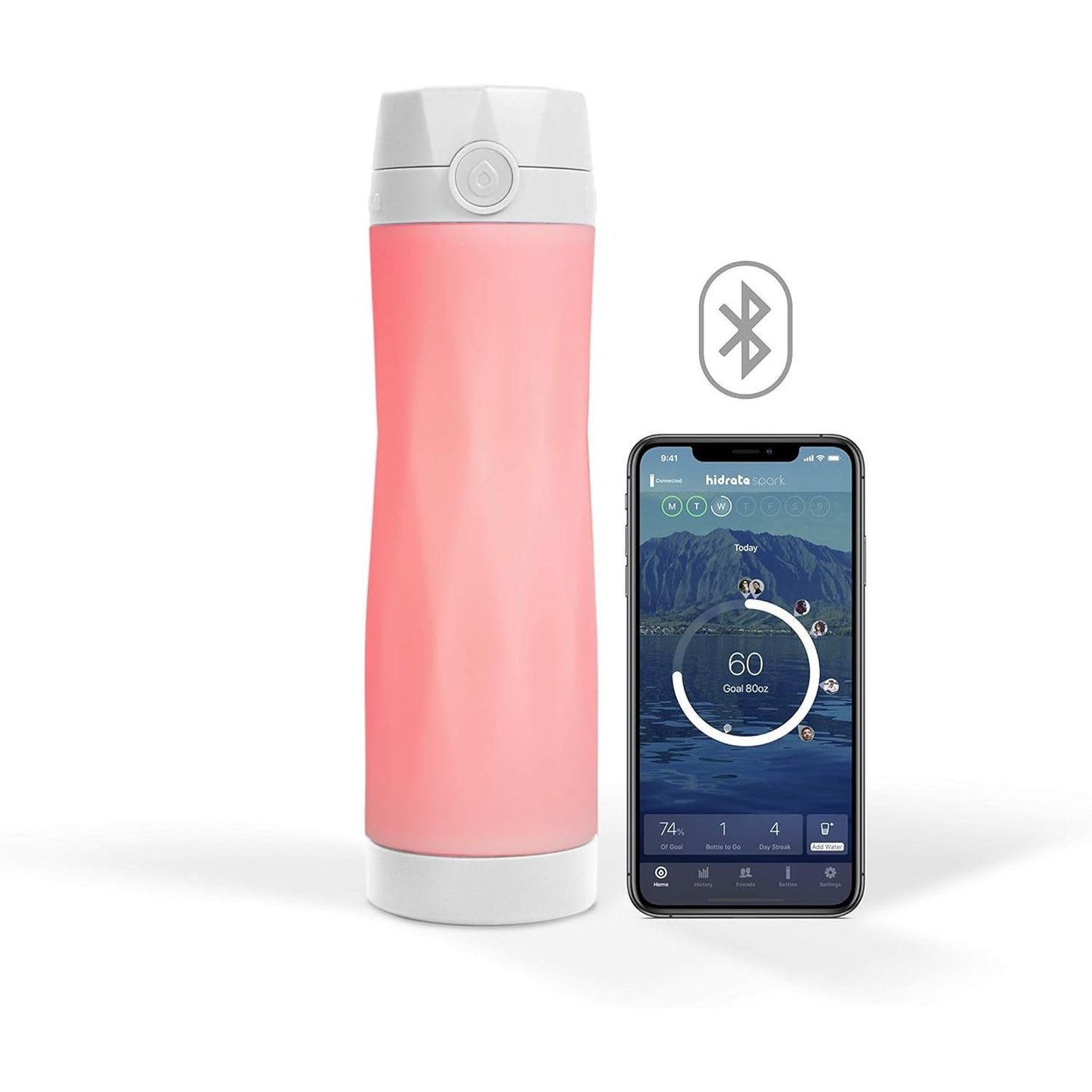 Smart Water Bottle with Intake Tracker, Glowing Reminder, BPA Free - 20 Oz, White - householdessential
