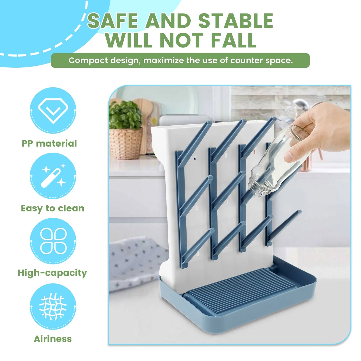 Large Capacity Baby Bottle Drying Rack with Removable Drip Tray - householdessential