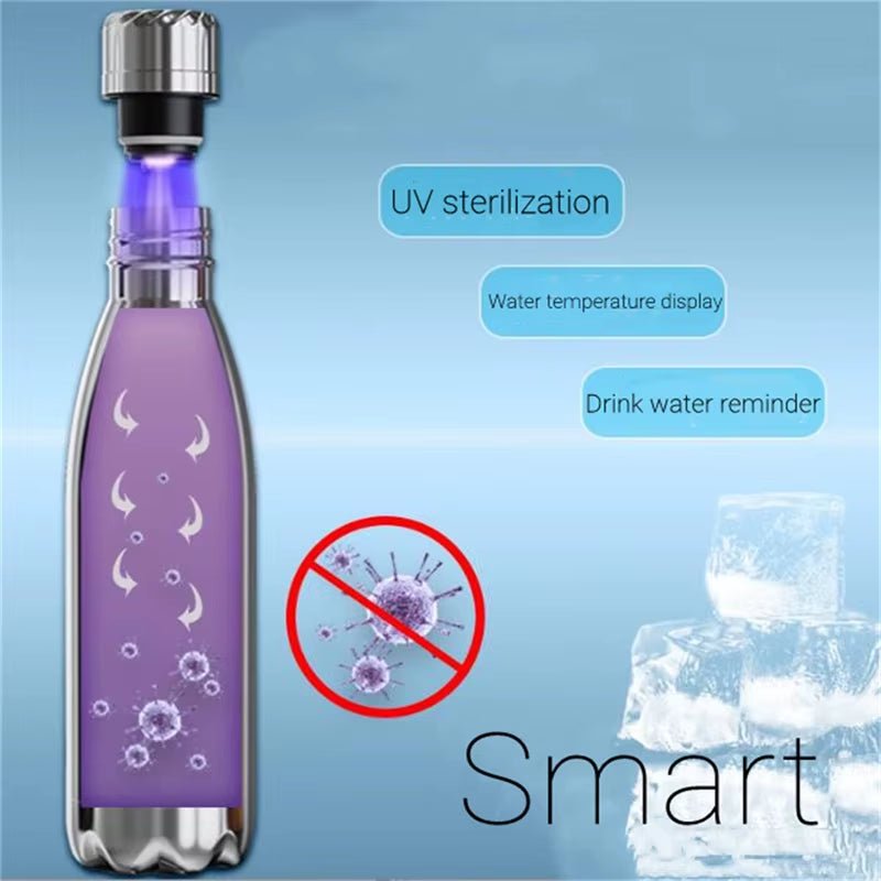 Digital Temperature Display Smart Water Bottle with UV Cleaning and Reminder to Drink - householdessential